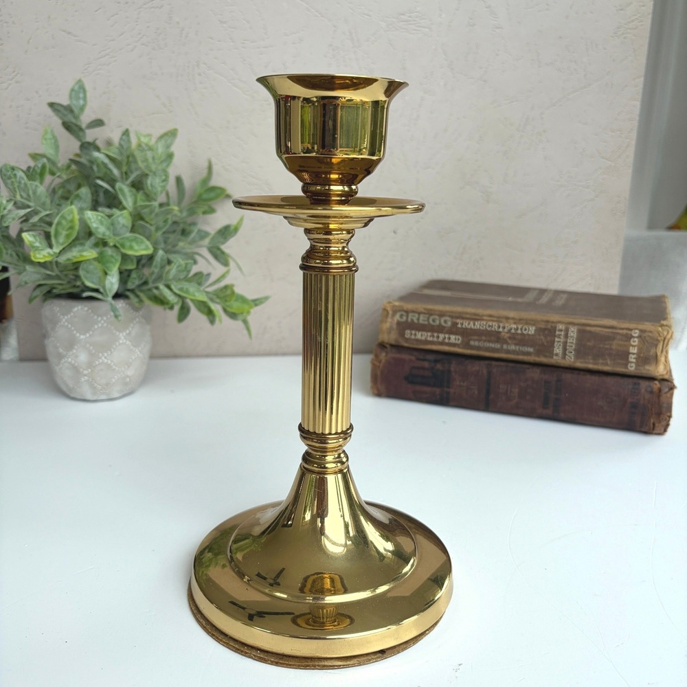 Coppercraft Vintage Brass Candlestick Holder Fluted Column Gold Taper 2106 USA